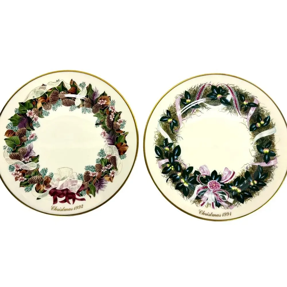 Lenox Limited Edition 1991 and 1992 Colonial Christmas Wreath Issue-Set of 2